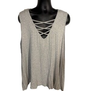 Mod Lusive Criss Cross Tank Top Sleeveless Casual Comfy‎ Gray 3X